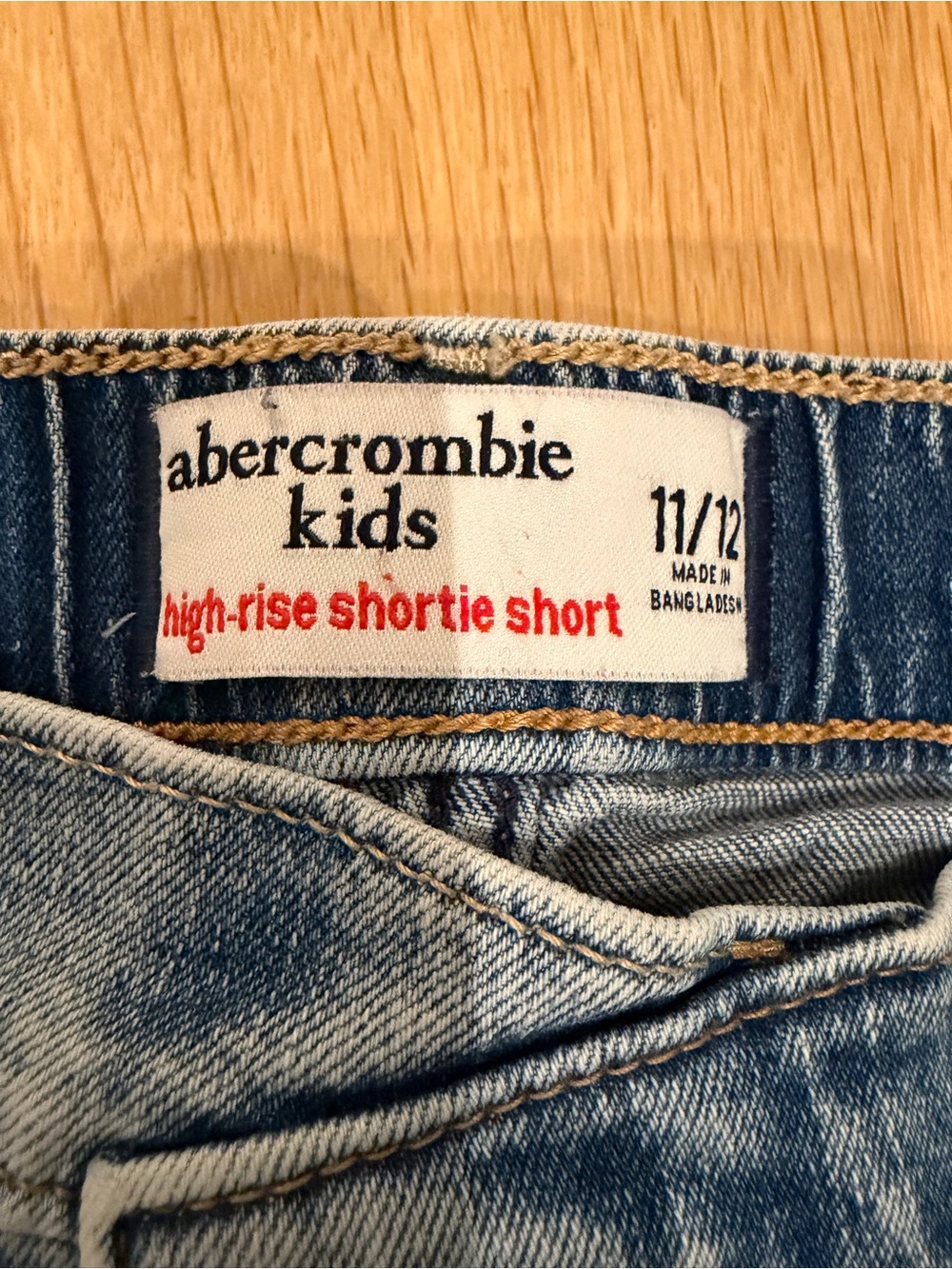 abercrombie kids light blue denim high-rise shortie shorts